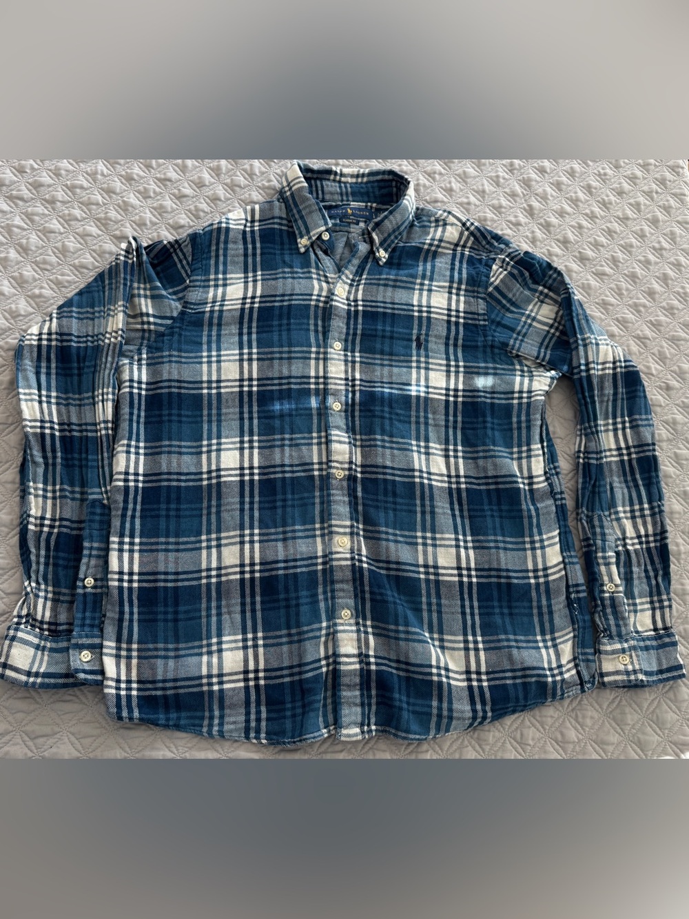 Polo Ralph Lauren Flannel Long Sleeve Button Down Mens Large Blue Plaid